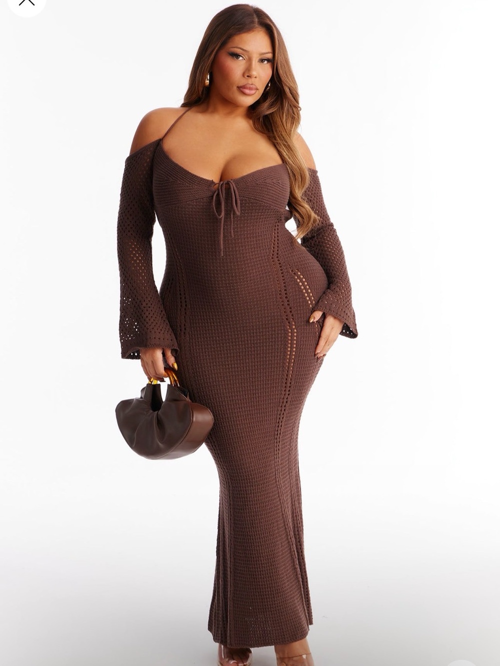 Fashion Nova Brown One-Shoulder Knit Maxi Dress NWOT